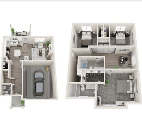 a floor plan of two bedrooms with a bathroom and a balcony